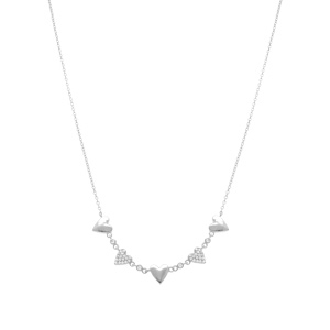 Collier en argent avec coeurs lisses et coeurs d\'oxydes blancs - 38+5cm - Vue 2