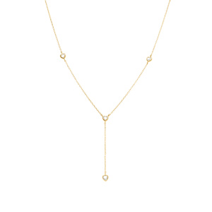 Collier en argent dor� forme cravate avec coeurs d\'oxydes blancs - 38+5cm - Vue 2