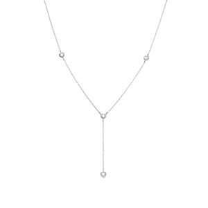 Collier en argent rhodi� forme cravate avec coeurs oxydes blancs - 38+5cm - Vue 2