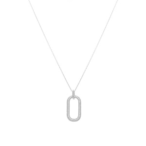 Collier en argent rhodi� pendant rectangulaire pav� d\'oxydes blancs - 38+5cm - Vue 2