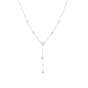 Collier en argent rhodi� forme cravate oxydes blancs - 38+5cm - Vue 2