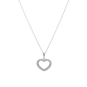 Collier en argent rhodi� coeur avec contour d\'oxydes blancs - 38+5cm - Vue 2
