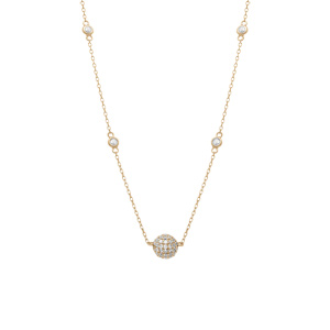 Collier en argent dor� boule avec oxydes blancs - 38+5cm - Vue 2