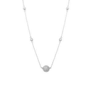 Collier en argent rhodi� boule avec oxydes blancs - 38+5cm - Vue 2