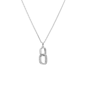 Collier en argent rhodi� pendant 2 �l�ments entrem�l�s 1 lisse et 1 avec contour d\'oxydes blancs - Vue 2