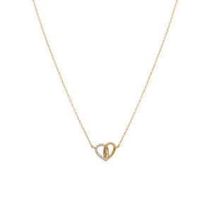 Collier en argent dor� coeurs entrelac�s dont un orn� d\'oxydes blancs - 38+5cm - Vue 2