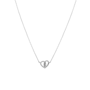 Collier en argent rhodi� coeurs entrelac�s dont l\'un orn� d\'oxydes blancs - 38+5cm - Vue 2