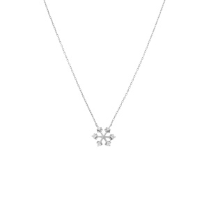 Collier en argent rhodi� pendentif flocon de neige d\' oxydes blancs - Vue 2