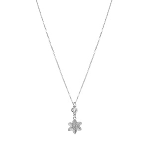 Collier en argent rhodi� pendentif fleur avec un oxyde blanc serti  - 40+5cm - Vue 2