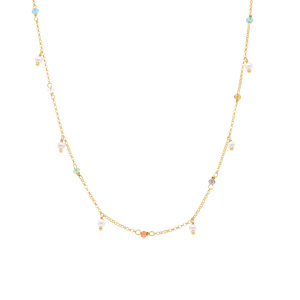 Collier en argent dor� avec pampille multi couleurs - 40+5cm - Vue 2