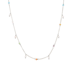 Collier en argent rhodi� avec pampille multi couleurs - 40+5cm - Vue 2
