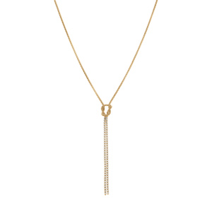 Collier en argent dor� forme cravate oxydes blancs sertis tennis avec noeud  - 38+5cm - Vue 2