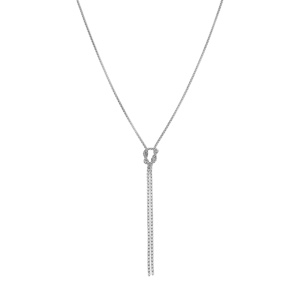 Collier en argent rhodi� forme cravate oxydes blancs sertis tennis avec noeud  - 38+5cm - Vue 2