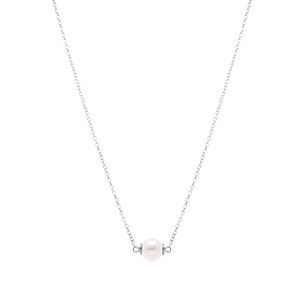 Collier en argent rhodi� perle blanche imitation 8mm  - 40+5cm - Vue 2