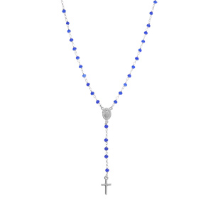 Collier en argent rhodi� chapelet boules facet�es agates bleues  - 45+5cm - Vue 2