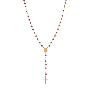 Collier en argent dor� chapelet boules facet�es rodolite violettes  - 45+5cm - Vue 2