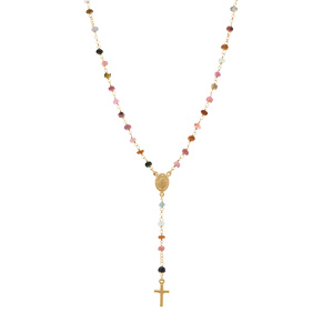 Collier en argent dor� chapelet boules facet�es tourmaline multi couleurs  - 45+5cm - Vue 2