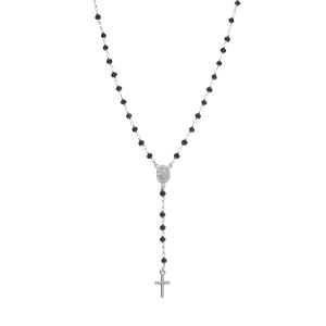 Collier en argent rhodi� chapelet boules facet�es spinelles noires - 45+5cm - Vue 2