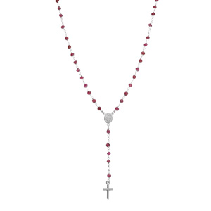 Collier en argent rhodi� chapelet boules facet�es rodolites violettes  - 45+5cm - Vue 2