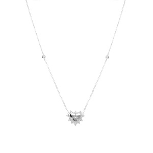 Collier en argent rhodi� pendentif coeur avec etoile du nord contour d\'oxydes blancs sertis  - 42+3cm - Vue 2
