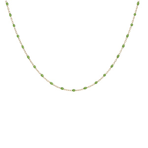Collier en argent et dorure jaune cha�ne avec olives couleur verte 40+5cm - Vue 2