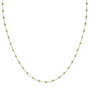 Collier Sautoir en argent et dorure jaune cha�ne avec olives couleur vert 60+10cm - Vue 2