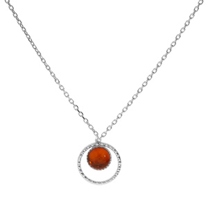 Collier en argent rhodi� cha�ne avec pendentif rond Ambre v�ritable 40+5cm - Vue 2