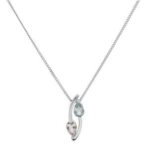 Collier en argent rhodi� cha�ne avec pendentif 2 brins pierres Topaze bleu et blanc 42+3cm - Vue 2