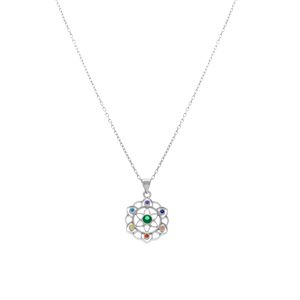 Collier en argent rhodi� pendentif chakra 15mm 7 oxydes - 40+5cm - Vue 2