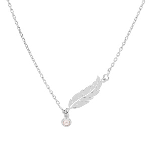 Collier en argent rhodi� cha�ne avec plume et oxyde blanc serti clos 39,5+5cm - Vue 2