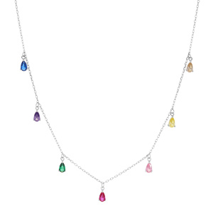 Collier en argent rhodi� avec 7 pampilles oxydes multicouleurs sertis 42+2cm - Vue 2