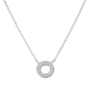 Collier en argent rhodi� cha�ne avec pendentif cercle pav� d\'oxydes blancs sertis 42+3cm - Vue 2