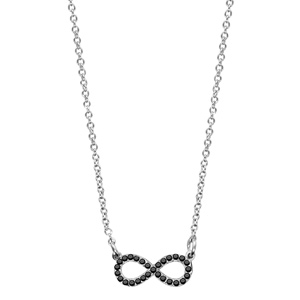 Collier en argent rhodi� cha�ne avec pendentif petit symbole infini orn� d\'oxydes noirs - longueur 42cm + 3cm de rallonge - Vue 2