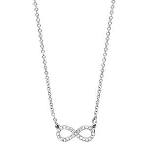 Collier en argent rhodi� cha�ne avec pendentif petit symbole infini orn� d\'oxydes blancs - longueur 42cm + 3cm de rallonge - Vue 2