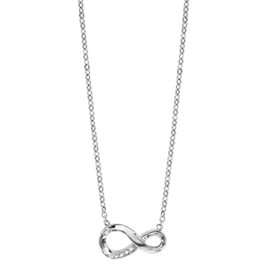 Collier en argent rhodi� cha�ne avec pendentif symbole infini stylis� avec 1 partie orn�e d\'oxydes blancs - longueur 42cm + 3cm de rallonge - Vue 2