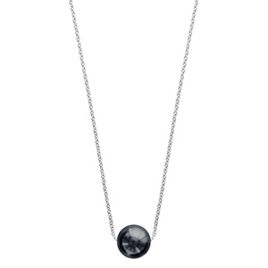 Collier en argent rhodi� cha�ne avec pendentif perle noire de synth�se 40cm + 4cm - Vue 2