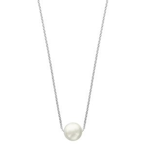 Collier en argent rhodi� cha�ne avec pendentif perle blanche de synth�se 40cm + 4cm - Vue 2