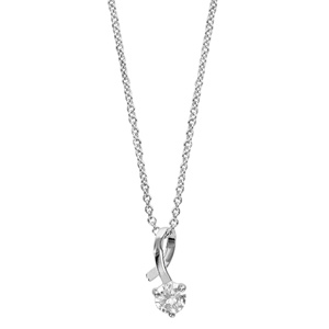 Collier en argent rhodi� cha�ne avec pendentif brin lisse faisant 1 boucle avec 1 oxyde blanc serti � l\'extr�mit� - longueur 40cm + 4cm de rallonge - Vue 2