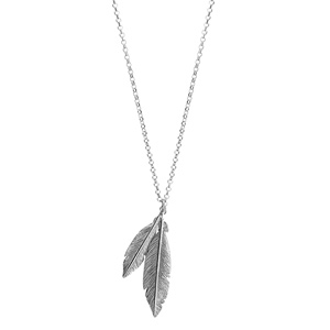 Collier en argent rhodi� cha�ne avec pendentif 2 plumes - longueur 42cm + 5cm de rallonge - Vue 2