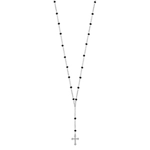 Collier en argent rhodi� forme Y chaine avec oxydes noirs � intervalles r�guliers et croix au bout - longueur 45cm - Vue 2