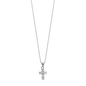 Collier en argent rhodi� cha�ne avec pendentif croix chr�tienne orn�e d\'oxydes blancs sertis - longueur 42cm + 3cm de rallonge - Vue 2
