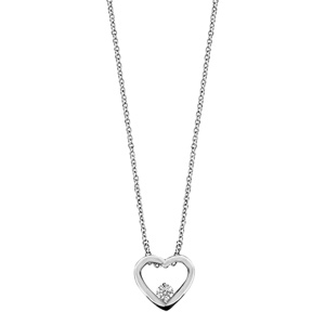 Collier en argent rhodi� cha�ne avec pendentif coeur ajour� avec oxyde blancs � l\'int�rieur - longueur 40cm + 4cm de rallonge - Vue 2