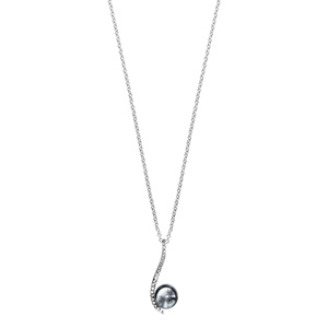 Collier en argent rhodi� cha�ne avec pendentif vague d\'oxydes blancs sertis avec perle grise de synth�se 40cm + 4cm - Vue 2