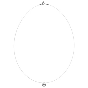 Collier en argent rhodi� fil en nylon avec pendentif oxyde blanc en forme de goutte - longueur 40cm - Vue 2