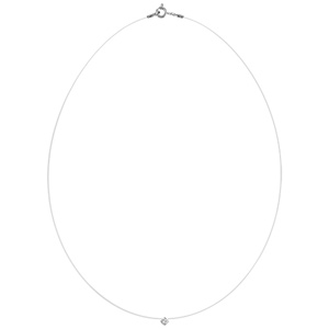 Collier en argent rhodi� fil en nylon avec pendentif oxyde blanc solitaire de 3mm - longueur 42cm - Vue 2