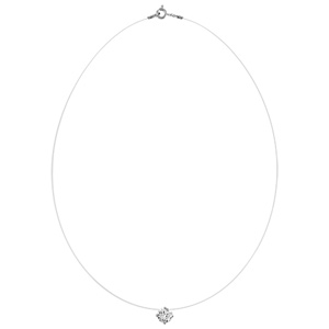 Collier en argent rhodi� fil en nylon avec pendentif oxyde blanc solitaire de 7mm - longueur 42cm - Vue 2