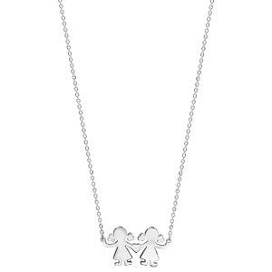 Collier en argent cha�ne avec pendentif 2 petites filles reli�es par un coeur au milieu possibilit� de gravure- longueur 40cm + 4cm de rallonge - Vue 2