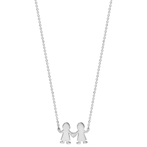 Collier en argent cha�ne avec pendentif 2 petitd gar�ons reli�s par un coeur au milieu possibilit� de gravure- longueur 40cm + 4cm de rallonge - Vue 2