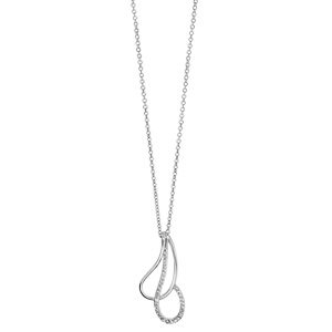 Collier en argent rhodi� cha�ne avec pendentif 2 gouttes �vid�es et crois�es, 1 lisse et l\'autre orn�e d\'oxydes blancs sertis - longueur 40cm + 4cm de rallonge - Vue 2