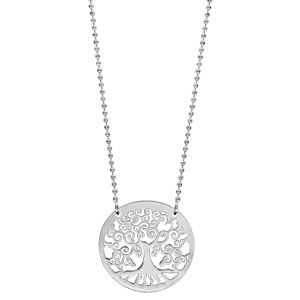 Collier en argent rhodi� cha�ne maille boules avec pendentif cercle avec arbre de vie � l\'int�rieur - longueur 42cm + 3cm de rallonge - Vue 2